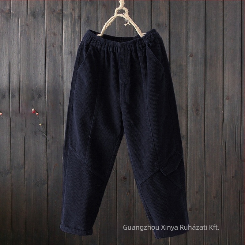 Női kordbársony nadrág, laza szabás, középmagas derék, harém stílusú, casual nadrág