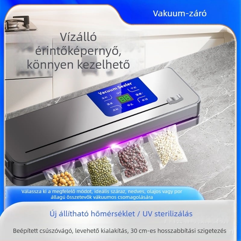 Ricari vákuumos csomagoló gép – vákuumozási és zárási funkció, 120W, 110-220V, kapacitás 1001–1500 ml, ABS burkolat