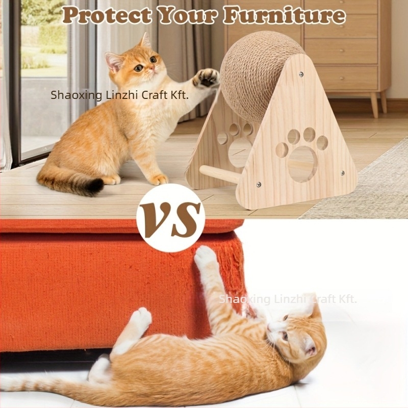 Tömörfa macska karmoló golyó sisal kötéssel — kopásálló és karmolásálló, morzsolódásmentes, védi a bútort és enyhíti a macska unatkozását