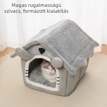 Szövet macskaház — zárt kialakítás, egész éves használatra, levehető és mosható