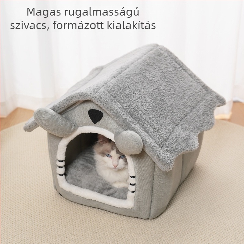 Szövet macskaház — zárt kialakítás, egész éves használatra, levehető és mosható