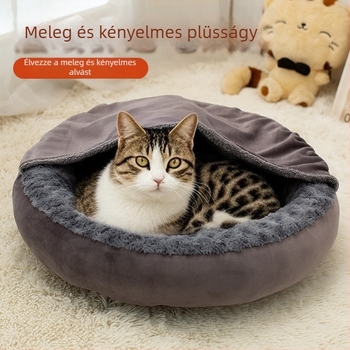 Állati fészek – kerek, rose velvet burkolattal fekhely; anyag: rose velvet; forma: kör alakú; alkalmas kutyáknak; új stílusú fészek fedéllel