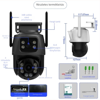 Kétlencsés WiFi PTZ megfigyelő kamera éjszakai látással, 6MP, beltéri/kültéri használatra