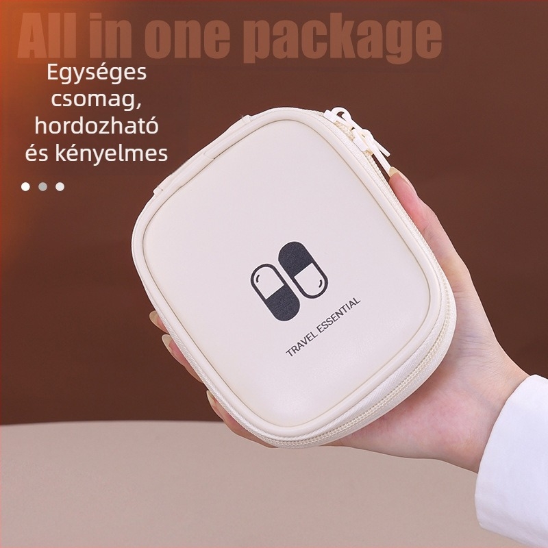 105-ös hordozható gyógyszer-tároló táska, kocka alak, PU anyag, többfunkciós, utazáshoz ideális