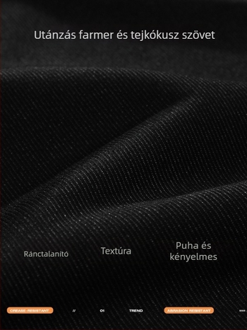 Férfiaknak sportos-nadrág patchwork és színblokkolás mintával, denim-hatású, egyenes szabású, hosszú, poliészter anyag
