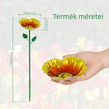 Madáretető és itató, vasöntvény, napraforgó mintázat, kültéri kert dekoráció