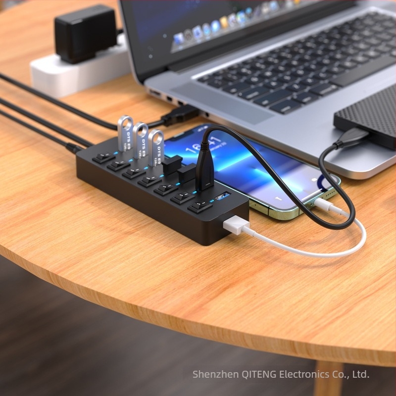 7-portos USB 3.0 hub külső tápegységgel, 5 Gbps, 60 cm kábel