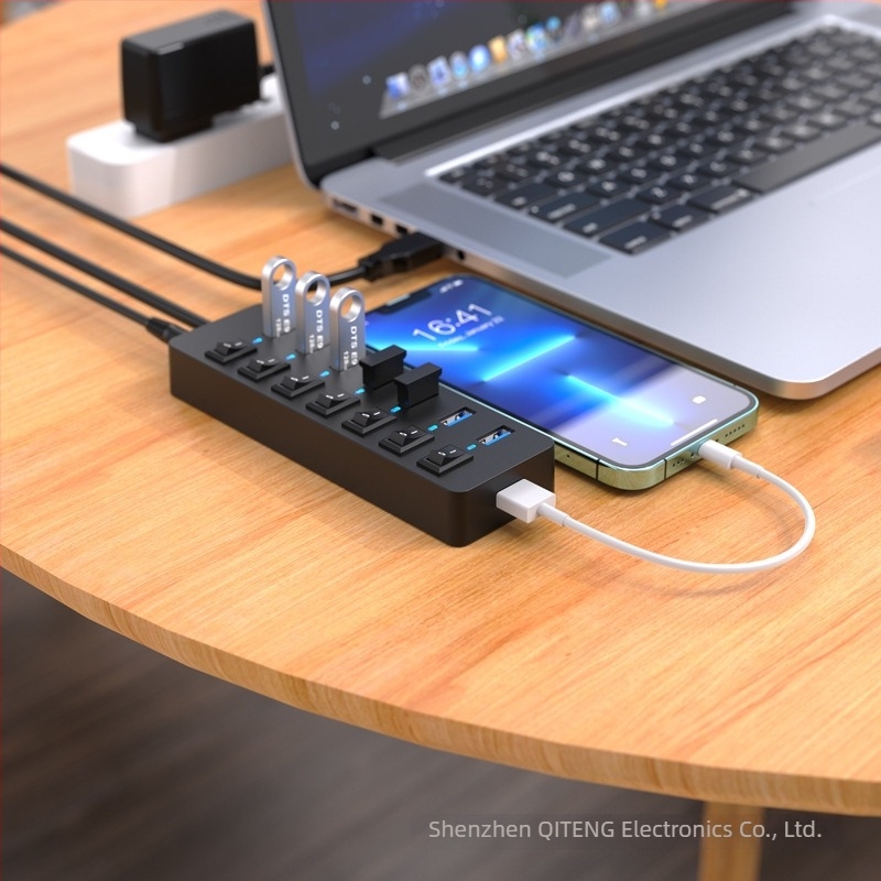 7-portos USB 3.0 hub külső tápegységgel, 5 Gbps, 60 cm kábel