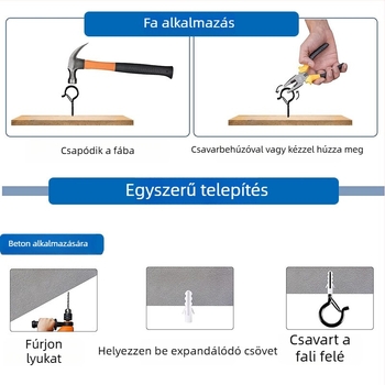Fém falra szerelhető horog, Q-típusú rugós kialakítás, festett felülettel, modern minimalist stílus, nappali és erkély számára
