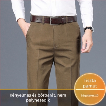 Férfi pamut nadrág fleeces béléssel, egyenes szabású, középmagas derék, zipzár, business casual