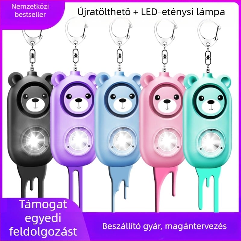 Önvédelmi kulcstartó farkas elleni eszközzel, LED világítással, modell H2, 50 m-es hatótávolság (Típus: farkas elleni eszköz; Hatótávolság: 50 m; Hangnyomás: ≥130 dB; Világítás: LED)