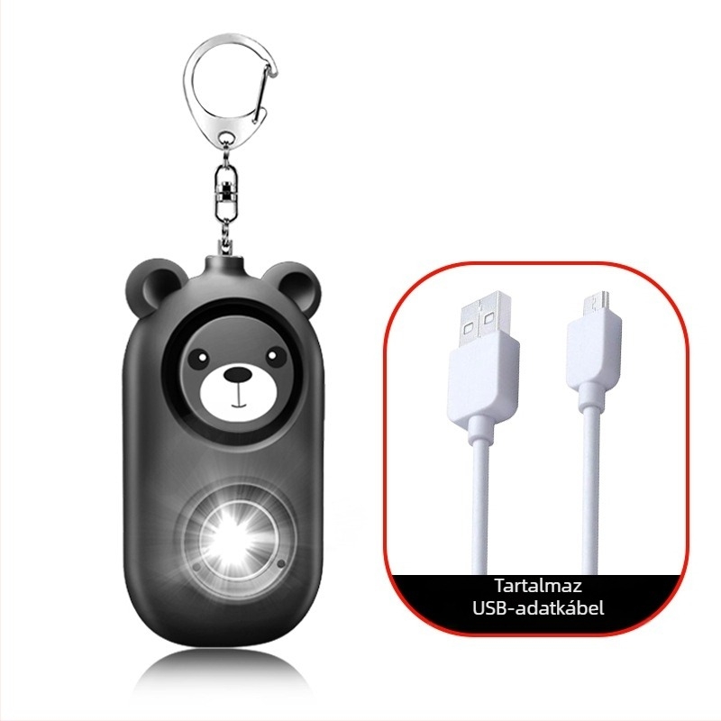 Önvédelmi kulcstartó farkas elleni eszközzel, LED világítással, modell H2, 50 m-es hatótávolság (Típus: farkas elleni eszköz; Hatótávolság: 50 m; Hangnyomás: ≥130 dB; Világítás: LED)