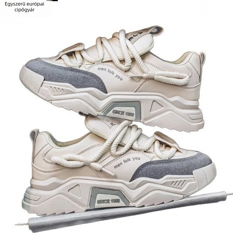 Férfi sportos-casual sneaker vastag talppal, PU+hálós felsőrész, injekcióval készített talp, fűzőzárás, alacsony szárú