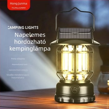 Napelemes LED kempinglámpa, vízálló kültéri használatra, 5V 5W, 1200mAh, 60 LED