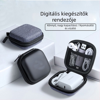 Fülhallgató tároló doboz – EVA négyzet alakú tok fülhallgatókhoz, USB meghajtók és memóriakártyákhoz
