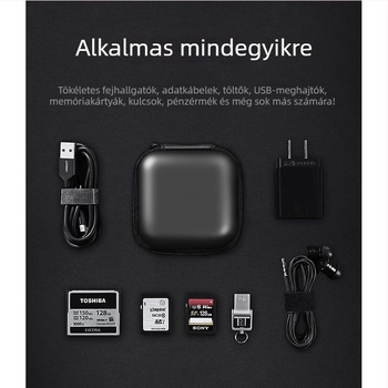 Fülhallgató tároló doboz – EVA négyzet alakú tok fülhallgatókhoz, USB meghajtók és memóriakártyákhoz
