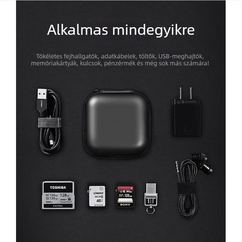 Fülhallgató tároló doboz – EVA négyzet alakú tok fülhallgatókhoz, USB meghajtók és memóriakártyákhoz