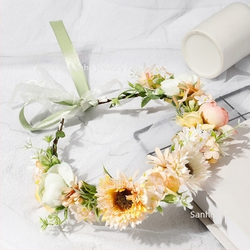 Boho virágos fejpánt, kézzel kötött anyagból, elegáns uniszex esküvői kiegészítő, 2025 tavasz