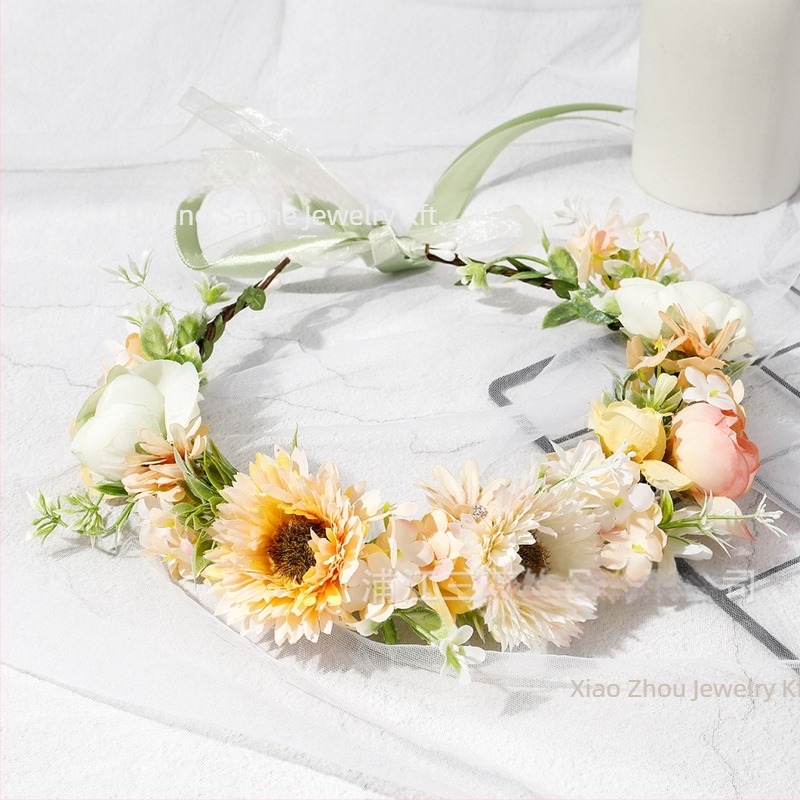 Boho virágos fejpánt, kézzel kötött anyagból, elegáns uniszex esküvői kiegészítő, 2025 tavasz