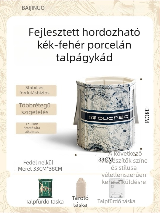 Otthoni lábfürdő kád, kerámia, hordozható és összecsukható, állandó hőmérsékletű szigetelés, CE tanúsítvány