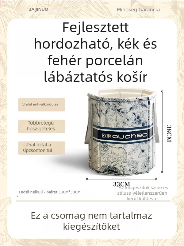 Otthoni lábfürdő kád, kerámia, hordozható és összecsukható, állandó hőmérsékletű szigetelés, CE tanúsítvány