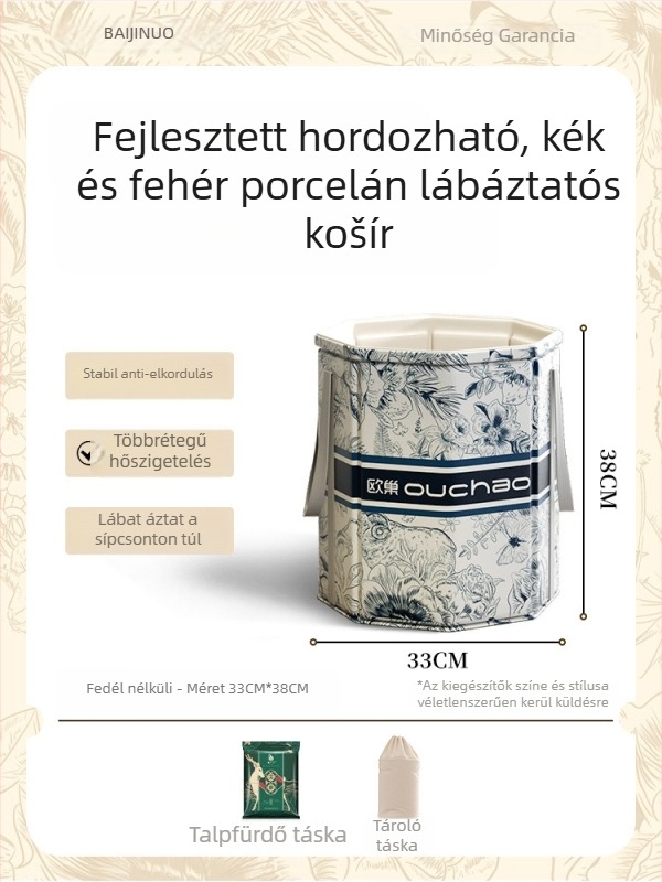 Otthoni lábfürdő kád, kerámia, hordozható és összecsukható, állandó hőmérsékletű szigetelés, CE tanúsítvány