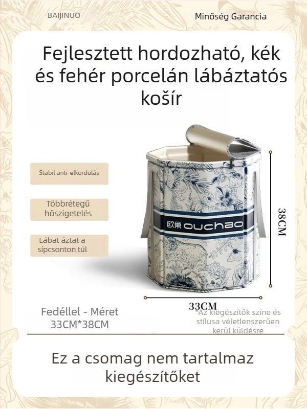 Otthoni lábfürdő kád, kerámia, hordozható és összecsukható, állandó hőmérsékletű szigetelés, CE tanúsítvány