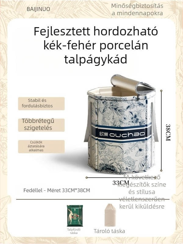 Otthoni lábfürdő kád, kerámia, hordozható és összecsukható, állandó hőmérsékletű szigetelés, CE tanúsítvány