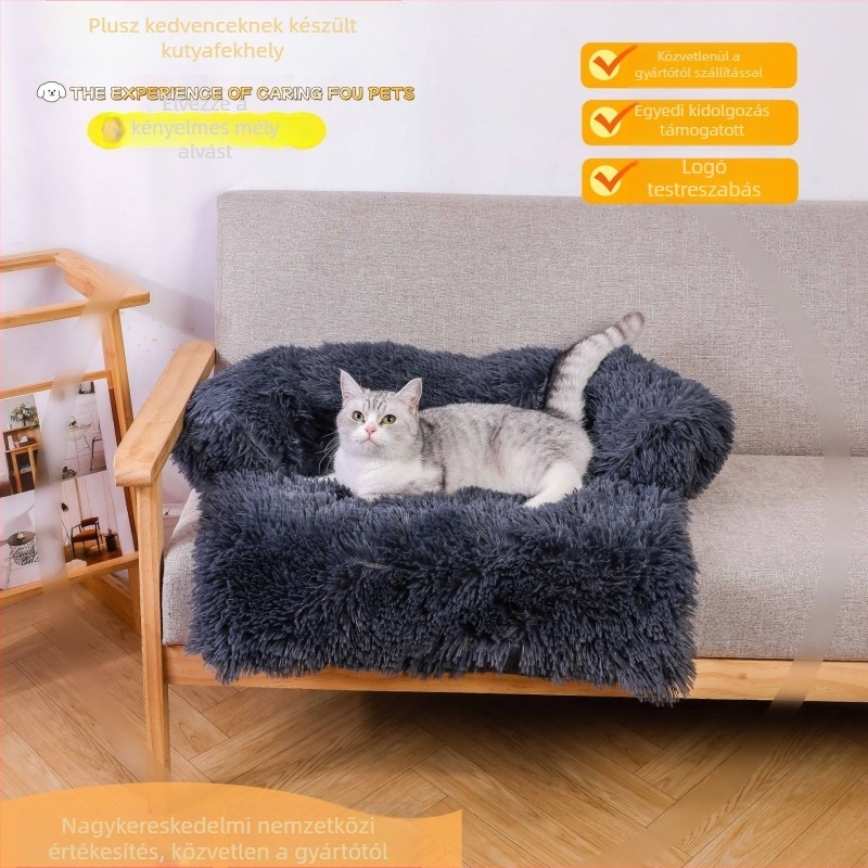 Derékszögű kisállatkanapé macskáknak és kutyáknak, levehető és mosható huzattal; anyag: textilek; csúszásmentes alap.