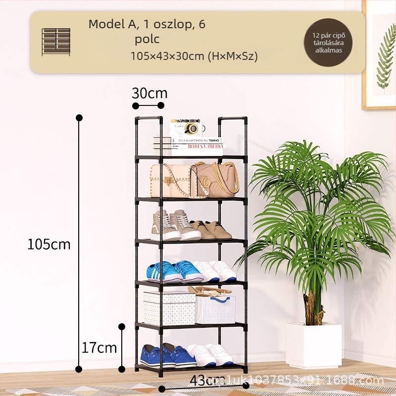 Kovácsoltvas cipőállvány, egy soros, előszobába, porvédett, modell XJ-01, modern, egyszerű stílus, funkció: tárolás