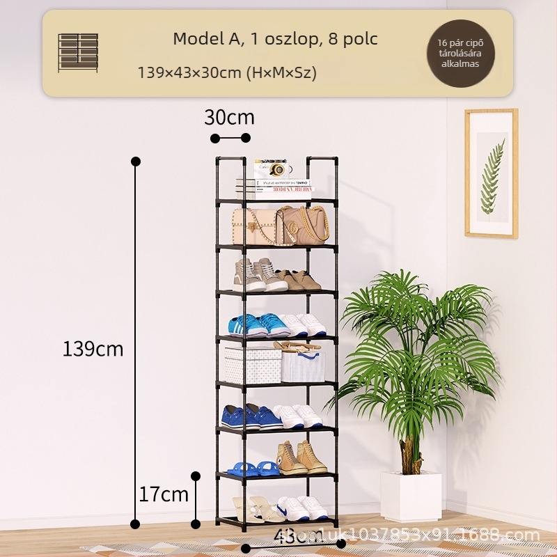 Kovácsoltvas cipőállvány, egy soros, előszobába, porvédett, modell XJ-01, modern, egyszerű stílus, funkció: tárolás