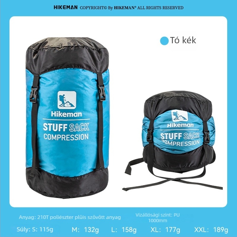 Hálózsák kompressziós táska – fedéllel, poliészter anyagú, könnyű kempingezéshez (115–189 g)