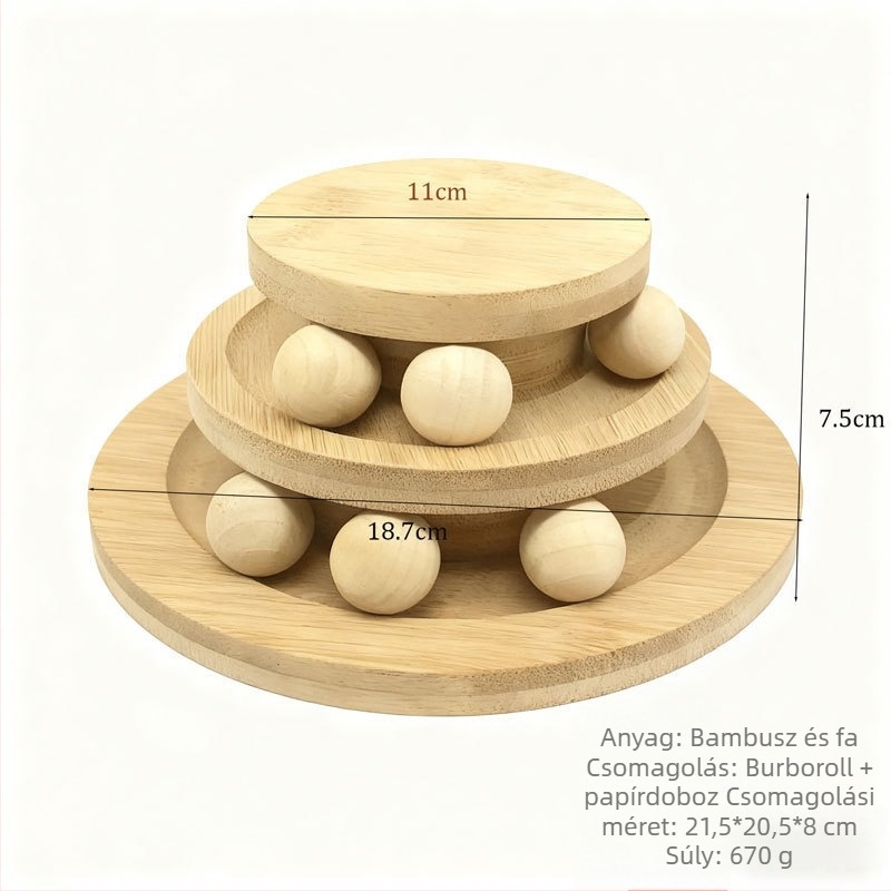 Macskajáték fa puzzle, többszintű pályával és forgó golyóval — fa, termékszám AL984817505116, természetes stílus