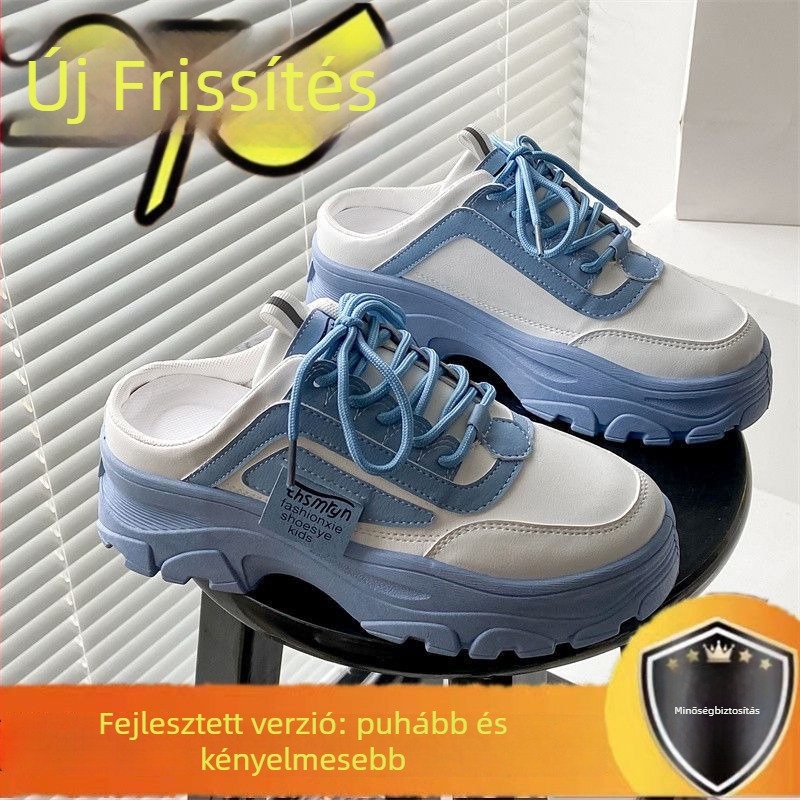 Női platformos sneaker, koreai stílus, talpmagasság 6-8 cm, felsőrész szintetikus bőrből, gumírozott talp