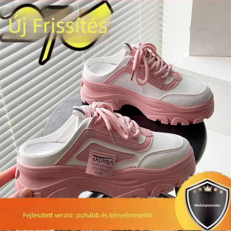 Női platformos sneaker, koreai stílus, talpmagasság 6-8 cm, felsőrész szintetikus bőrből, gumírozott talp