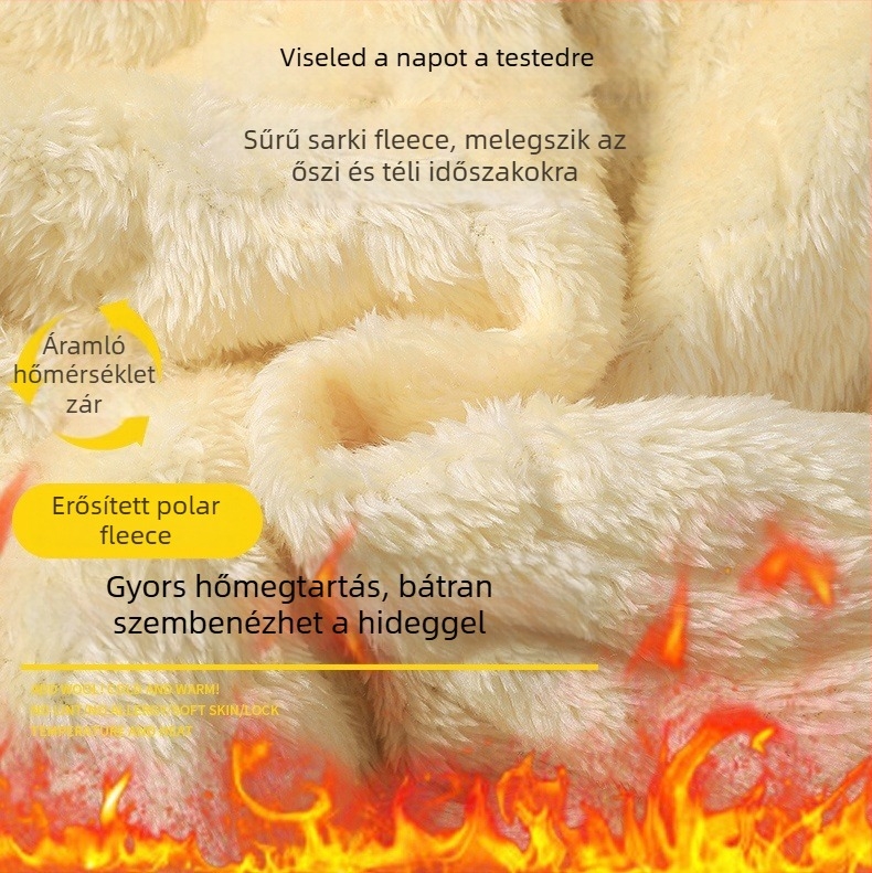 Férfi téli fleece-béléssel bélelt nadrág, laza szabású, középmagas derék, 96% poliészter, 4% spandex, vastagított, húzózsinóros zárás