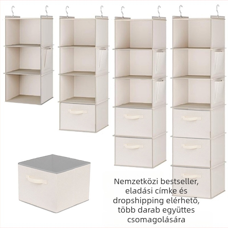 Többszintes gardróbfüggő tároló táska, kubikus alakú, nem szőtt anyagból, modell 832012, gardróbba akasztható