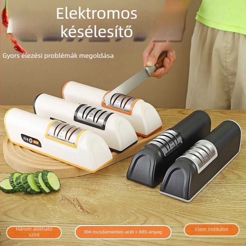 Elektros késélezítő ABS testtel és szívófejes alaprésszel, otthoni gyors élezés, késélező kő, modern minimalista stílus