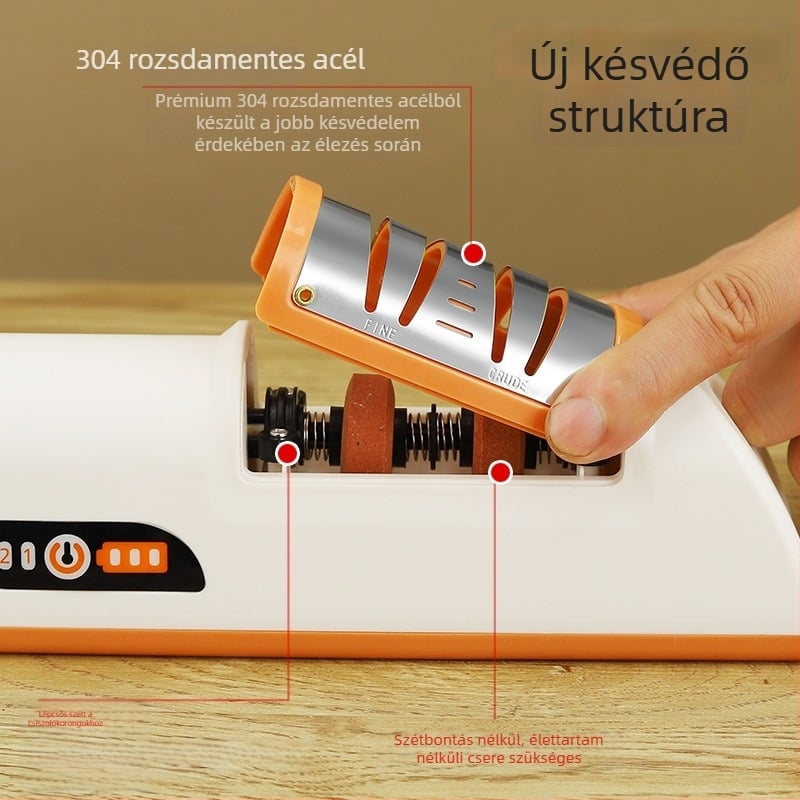 Elektros késélezítő ABS testtel és szívófejes alaprésszel, otthoni gyors élezés, késélező kő, modern minimalista stílus