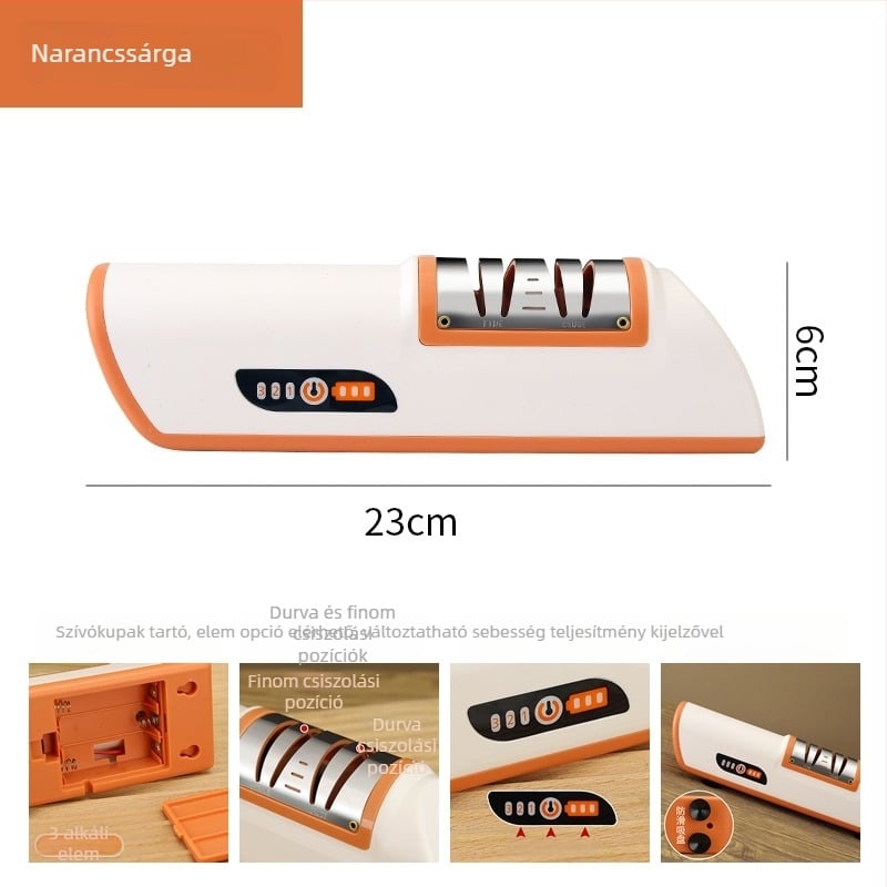 Elektros késélezítő ABS testtel és szívófejes alaprésszel, otthoni gyors élezés, késélező kő, modern minimalista stílus