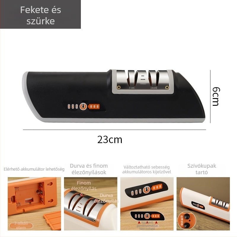Elektros késélezítő ABS testtel és szívófejes alaprésszel, otthoni gyors élezés, késélező kő, modern minimalista stílus