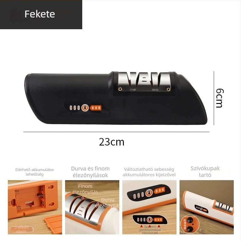 Elektros késélezítő ABS testtel és szívófejes alaprésszel, otthoni gyors élezés, késélező kő, modern minimalista stílus