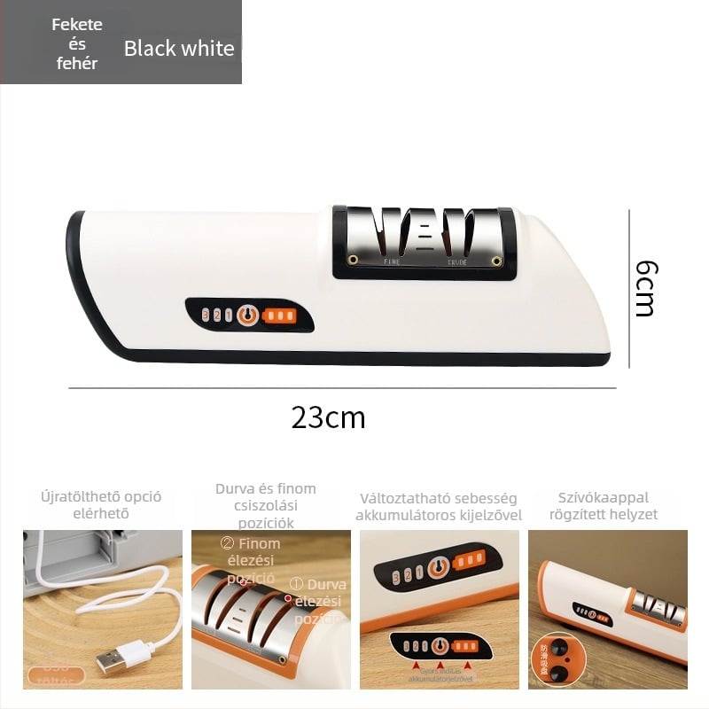 Elektros késélezítő ABS testtel és szívófejes alaprésszel, otthoni gyors élezés, késélező kő, modern minimalista stílus