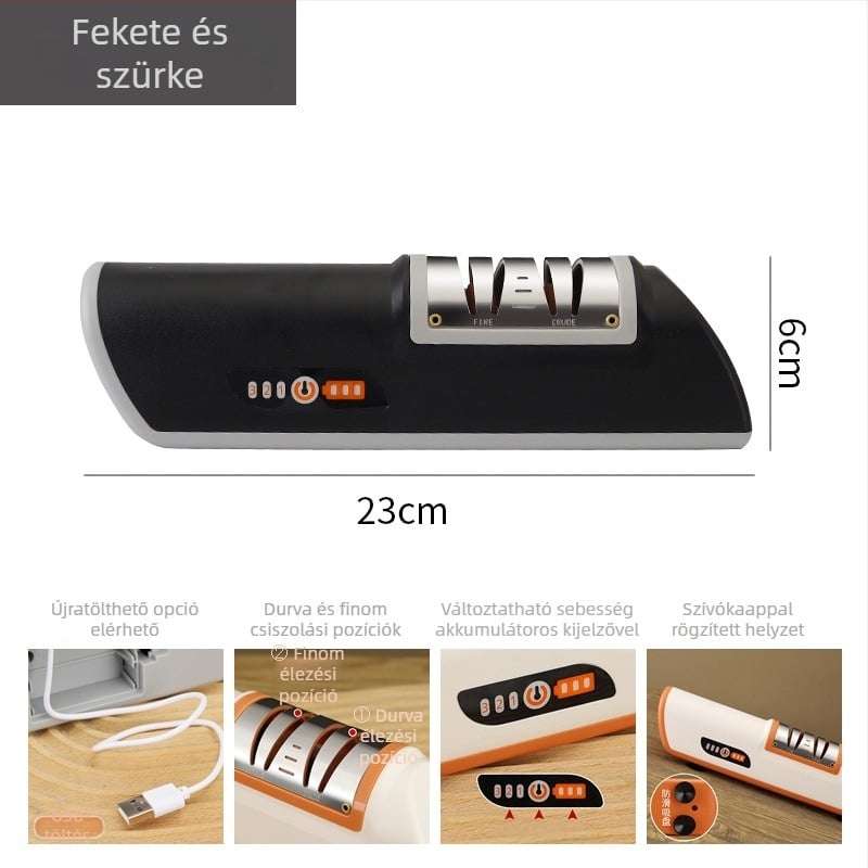 Elektros késélezítő ABS testtel és szívófejes alaprésszel, otthoni gyors élezés, késélező kő, modern minimalista stílus