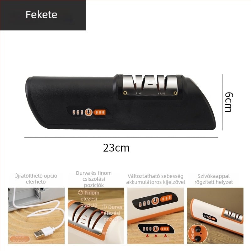 Elektros késélezítő ABS testtel és szívófejes alaprésszel, otthoni gyors élezés, késélező kő, modern minimalista stílus