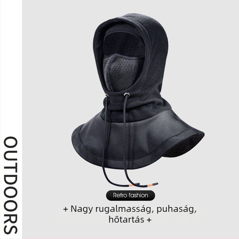 Integrált sapka-sálas kerékpáros maszk, fleece bélés, szélálló, poliészter anyag, uniszex, kültéri téli kerékpározáshoz