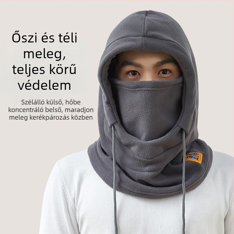 Integrált sapka-sálas kerékpáros maszk, fleece bélés, szélálló, poliészter anyag, uniszex, kültéri téli kerékpározáshoz