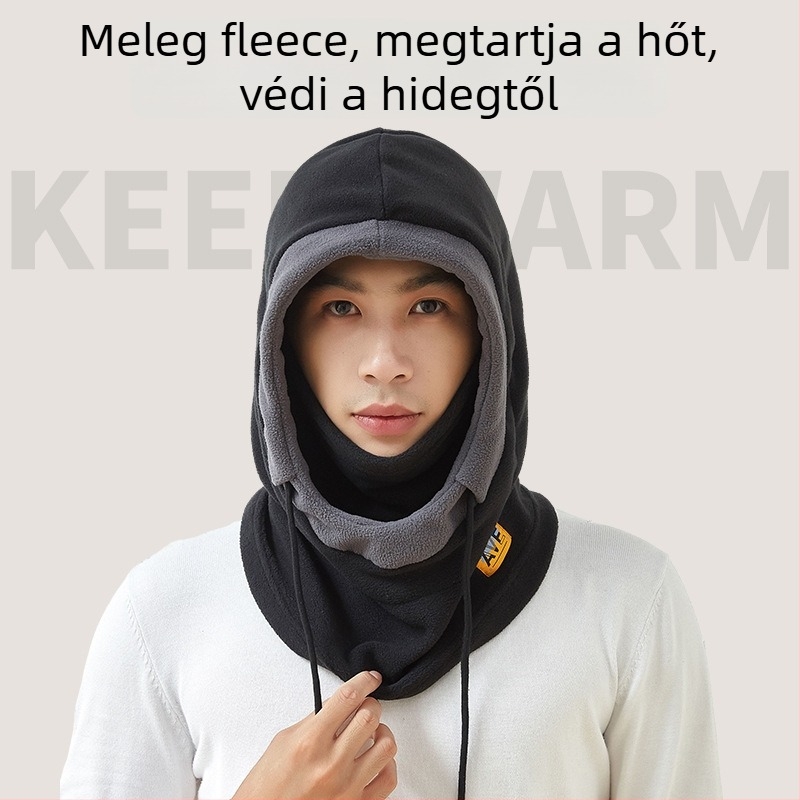 Integrált sapka-sálas kerékpáros maszk, fleece bélés, szélálló, poliészter anyag, uniszex, kültéri téli kerékpározáshoz