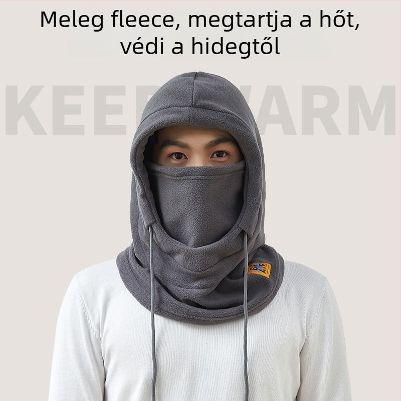 Integrált sapka-sálas kerékpáros maszk, fleece bélés, szélálló, poliészter anyag, uniszex, kültéri téli kerékpározáshoz