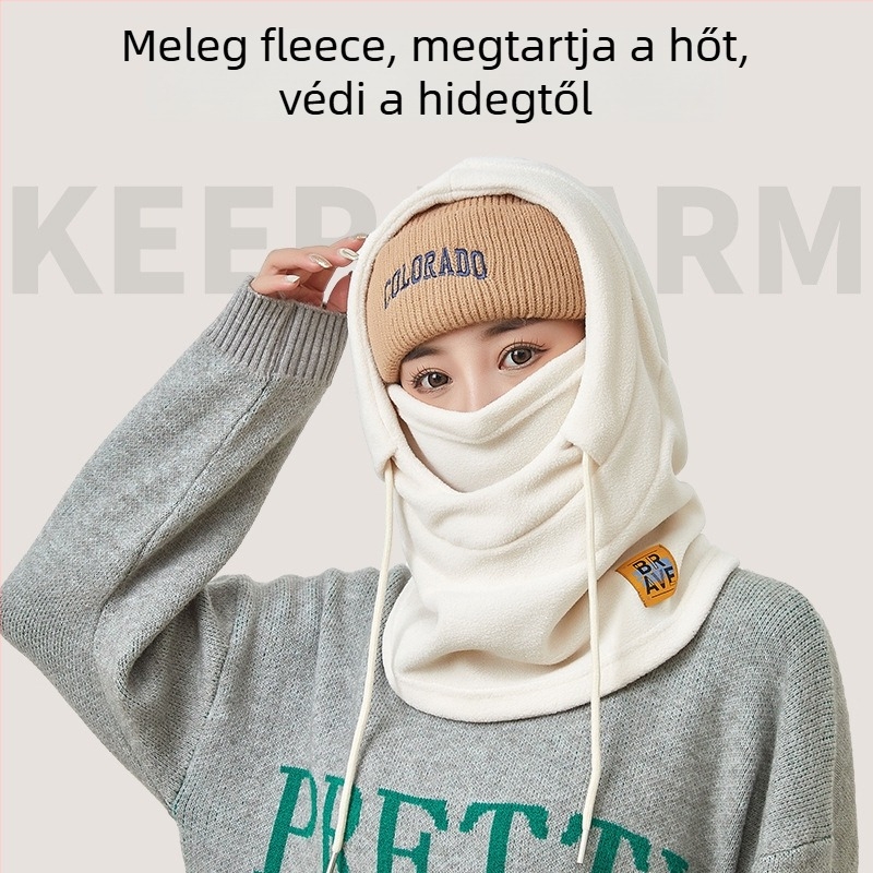 Integrált sapka-sálas kerékpáros maszk, fleece bélés, szélálló, poliészter anyag, uniszex, kültéri téli kerékpározáshoz